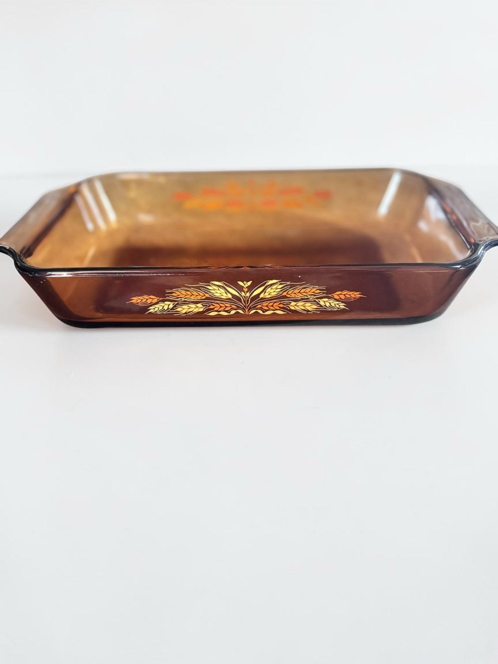 Vintage Anchor Hocking Autumn Glory Amber Glass 12" Wheat Baking Dish